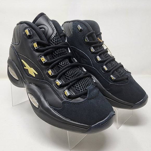 Reebok Question Mid Lux Basketball Shoes Big Kids 6 Black Gold Retro Sneakers Shoes